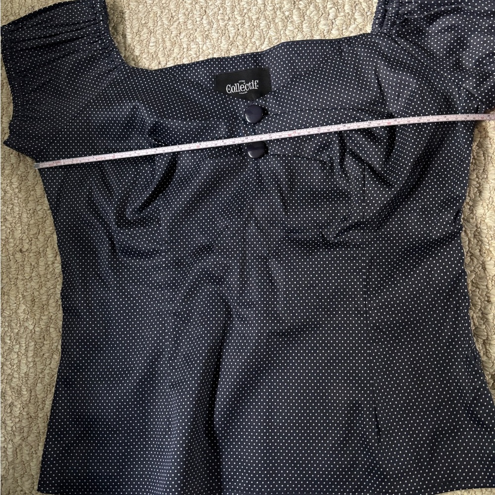 Collectif Dark Blue Polka Dot Blouse - Picture 6 of 7